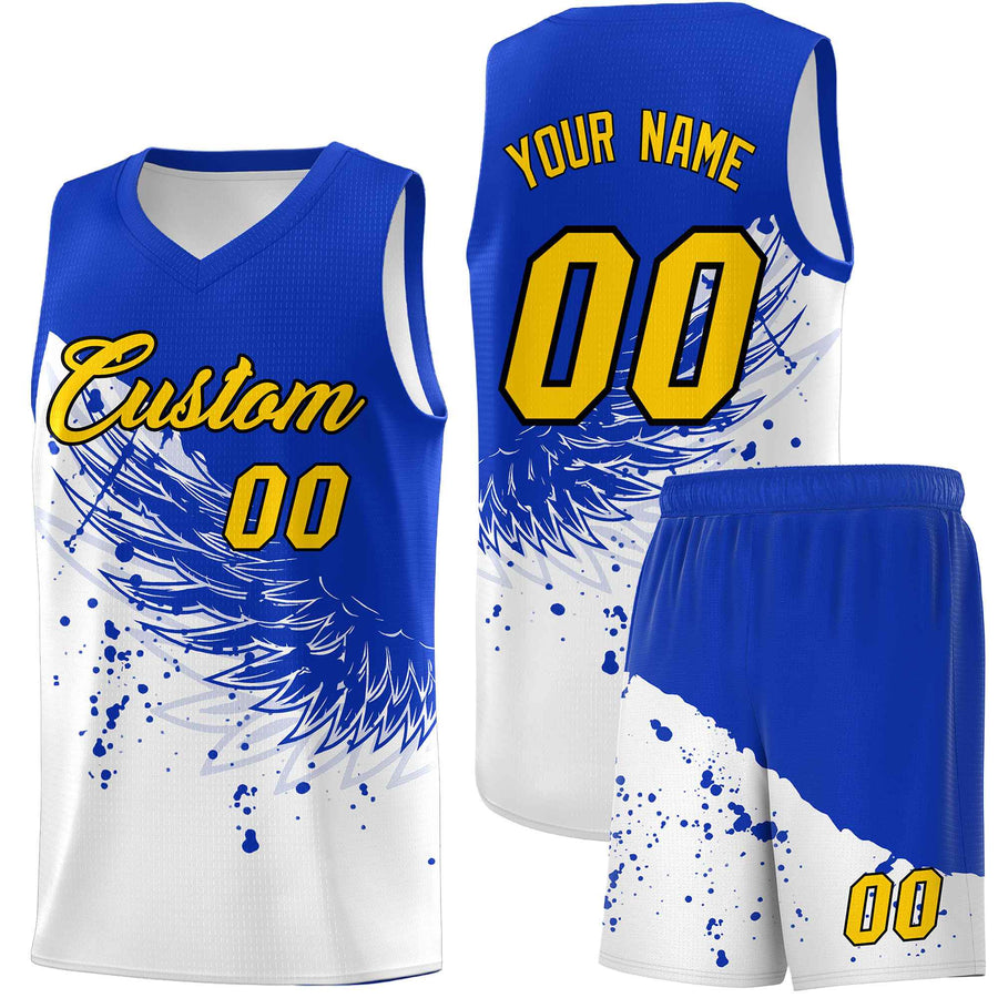 Custom White Royal Wing Pattern Sports Uniform Basketball Jersey | BuyFootballJersey