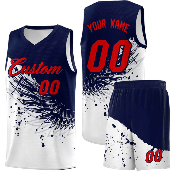 Custom White Navy Wing Pattern Sports Uniform Basketball Jersey | BuyFootballJersey