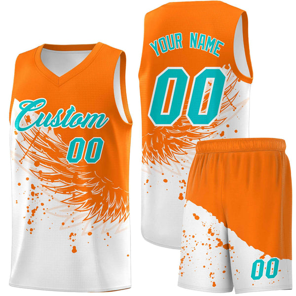 Custom White Orange Wing Pattern Sports Uniform Basketball Jersey | BuyFootballJersey