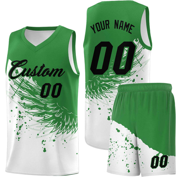 Custom White Kelly Green Wing Pattern Sports Uniform Basketball Jersey | BuyFootballJersey