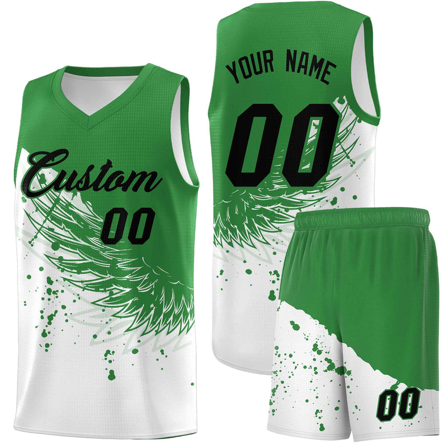 Custom White Kelly Green Wing Pattern Sports Uniform Basketball Jersey | BuyFootballJersey