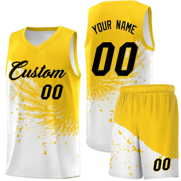 Custom White Gold Wing Pattern Sports Uniform Basketball Jersey | BuyFootballJersey