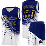 Custom White Navy Wing Pattern Sports Uniform Basketball Jersey | BuyFootballJersey