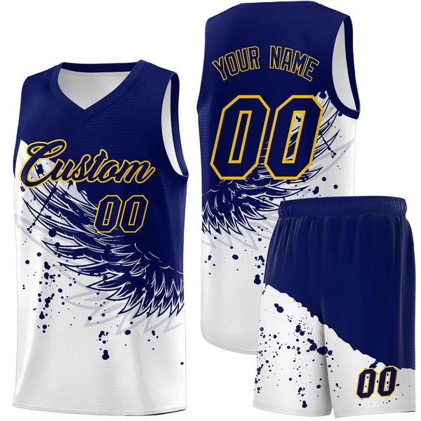 Custom White Navy Wing Pattern Sports Uniform Basketball Jersey | BuyFootballJersey