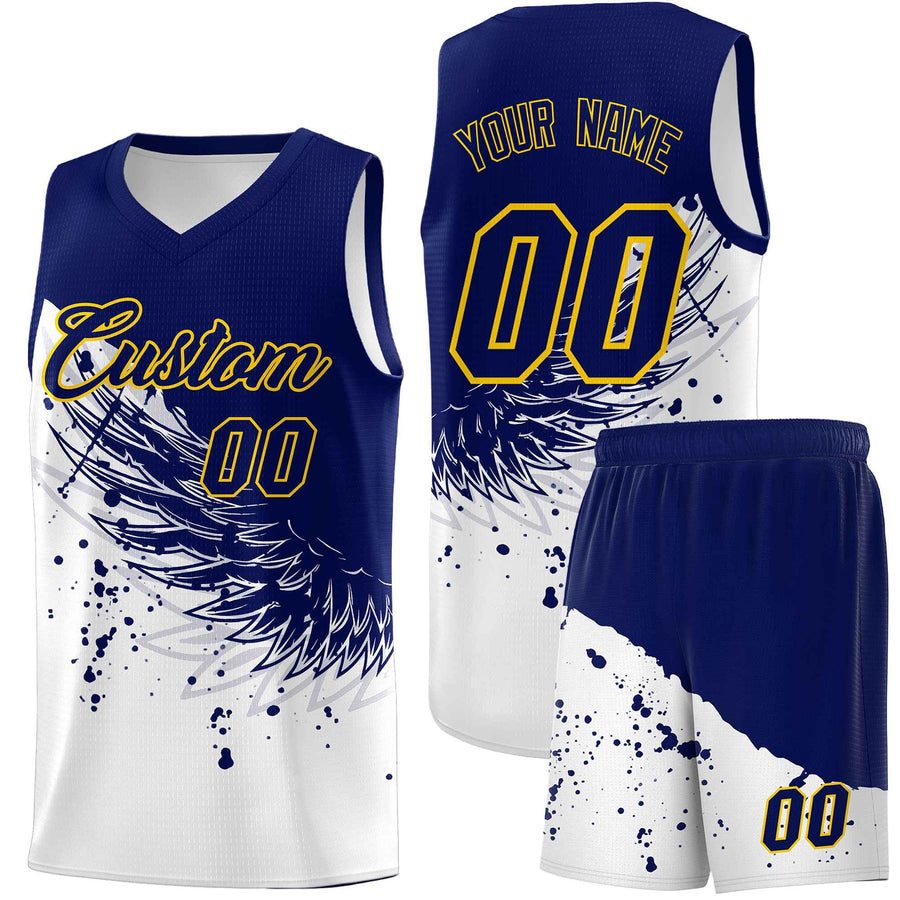 Custom White Navy Wing Pattern Sports Uniform Basketball Jersey | BuyFootballJersey