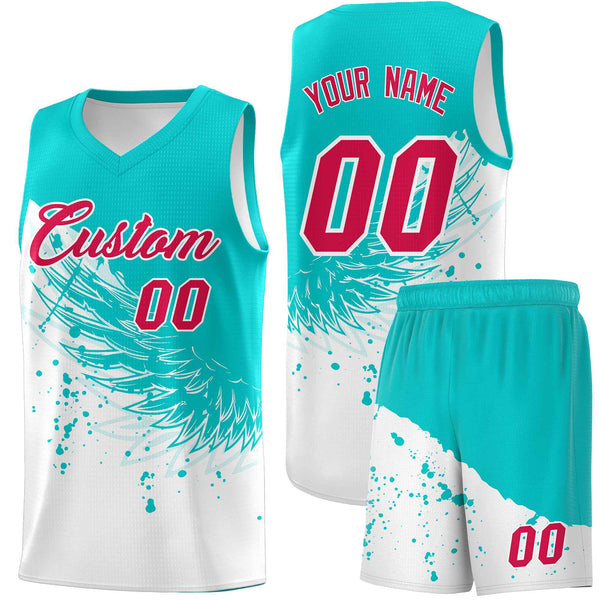 Custom White Aqua Wing Pattern Sports Uniform Basketball Jersey | BuyFootballJersey
