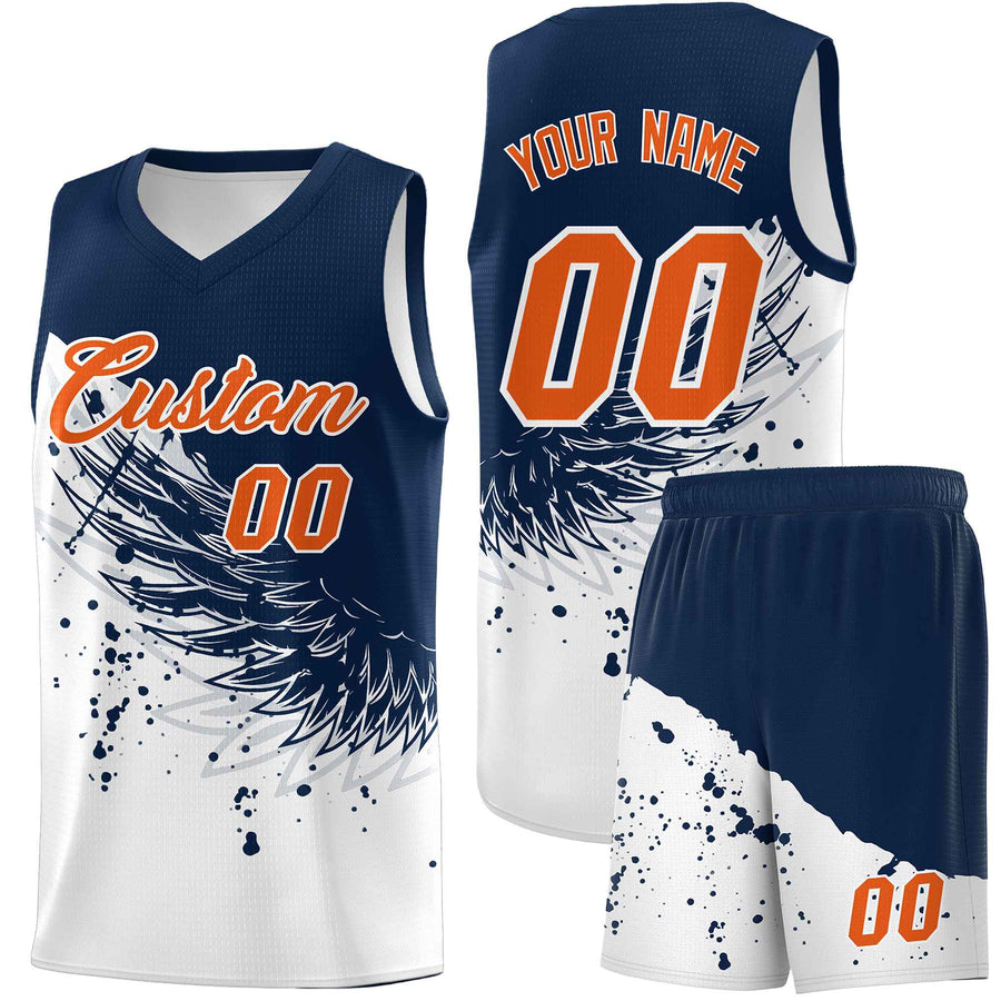 Custom White Navy Wing Pattern Sports Uniform Basketball Jersey | BuyFootballJersey