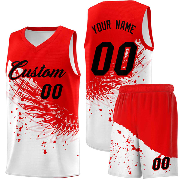 Custom White Light Red Wing Pattern Sports Uniform Basketball Jersey | BuyFootballJersey