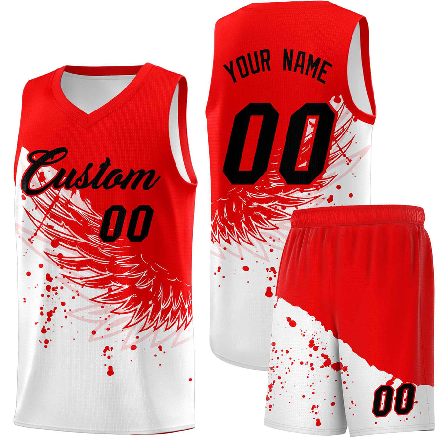 Custom White Light Red Wing Pattern Sports Uniform Basketball Jersey | BuyFootballJersey