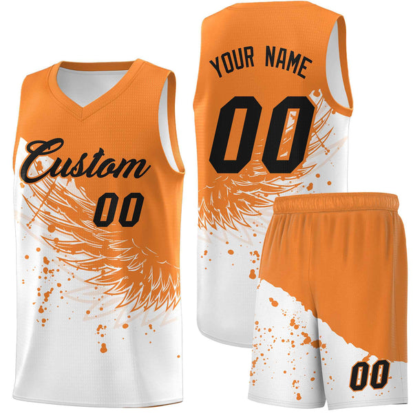 Custom White Gold Orange Wing Pattern Sports Uniform Basketball Jersey | BuyFootballJersey