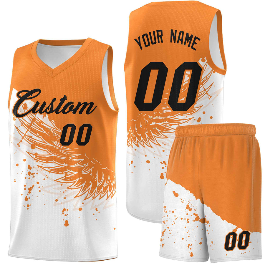 Custom White Gold Orange Wing Pattern Sports Uniform Basketball Jersey | BuyFootballJersey