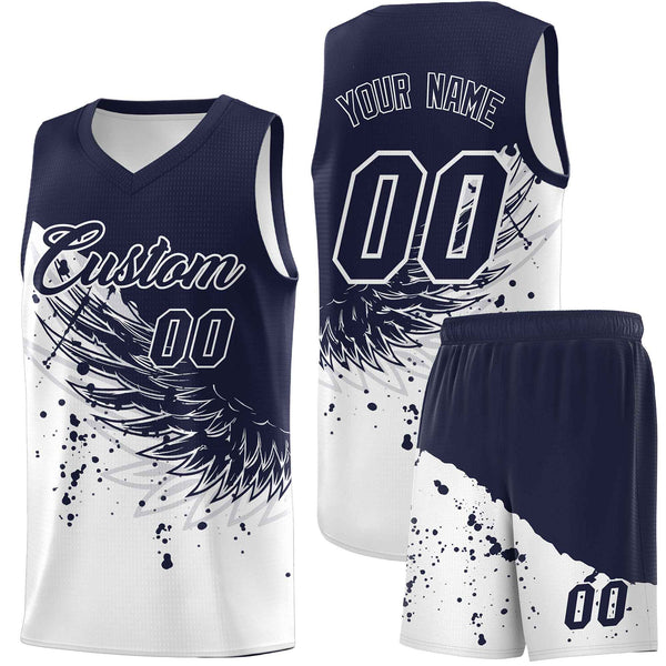 Custom White Navy Wing Pattern Sports Uniform Basketball Jersey | BuyFootballJersey