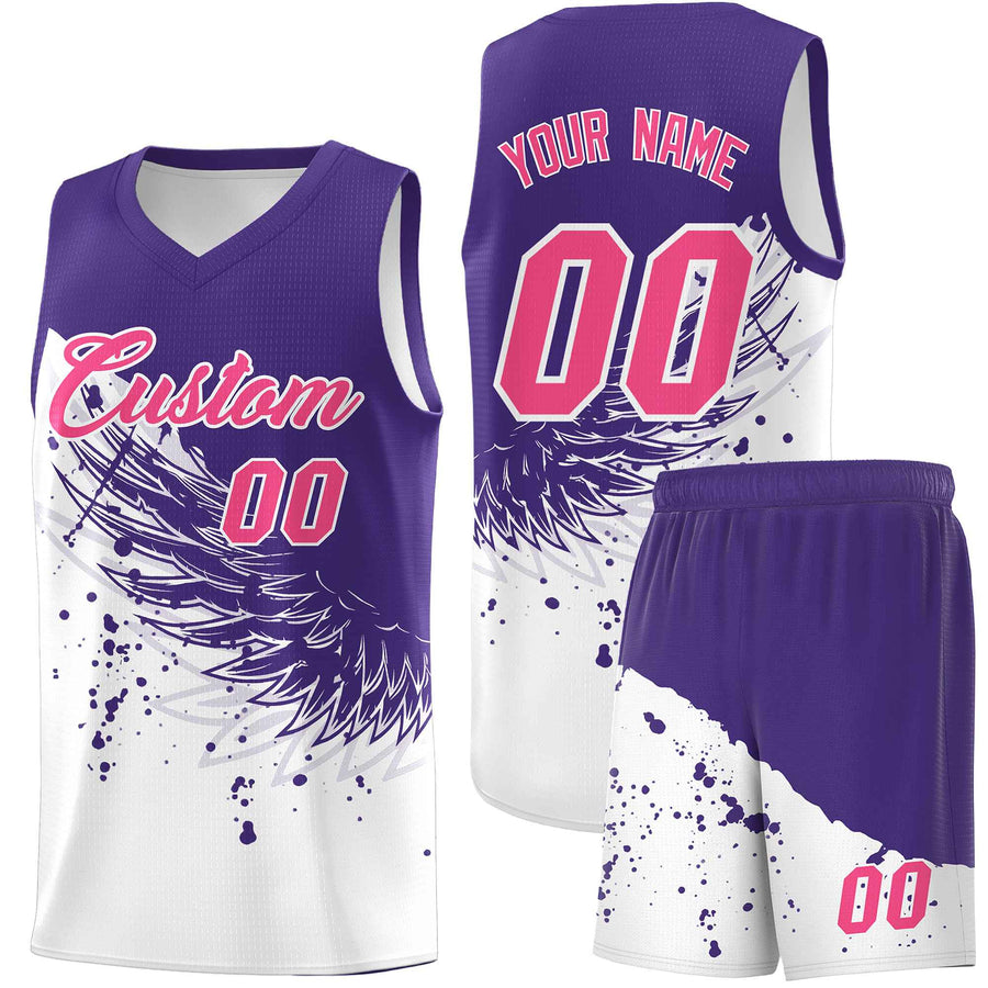 Custom White Purple Wing Pattern Sports Uniform Basketball Jersey | BuyFootballJersey