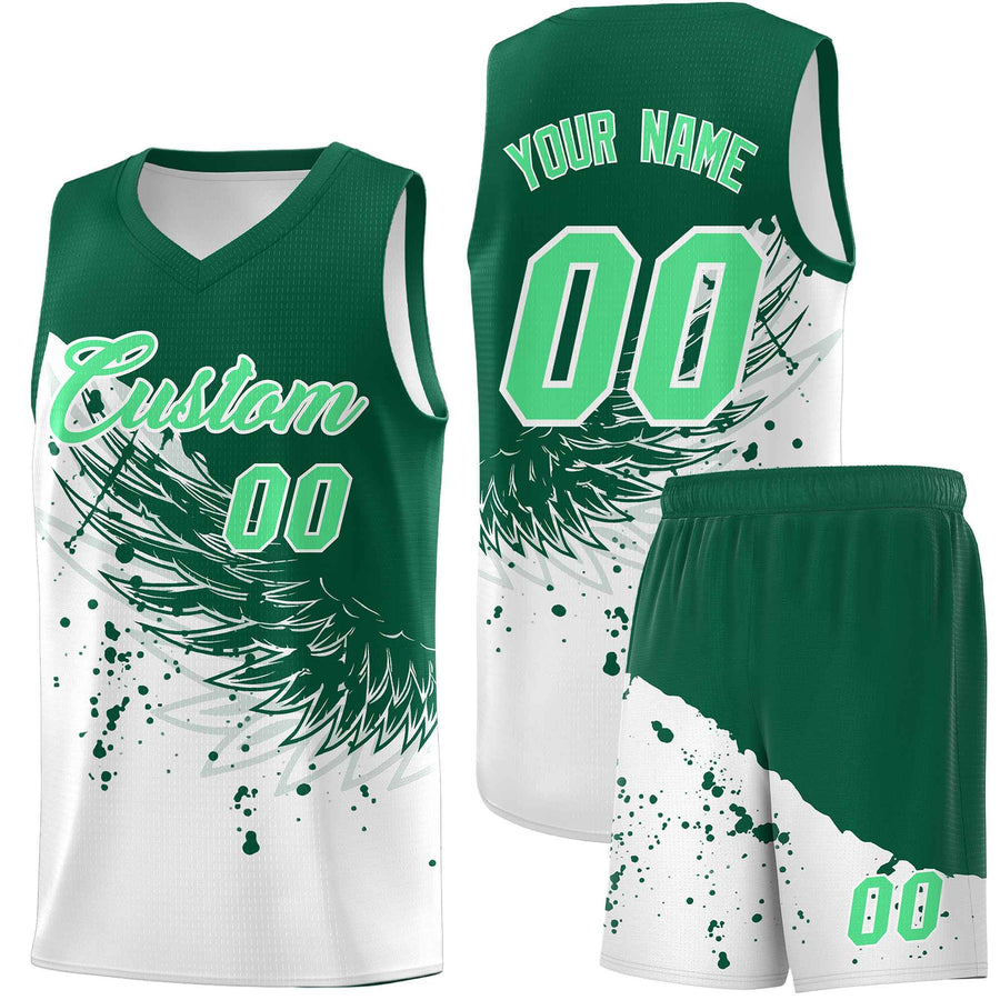 Custom White Kelly Green Wing Pattern Sports Uniform Basketball Jersey | BuyFootballJersey