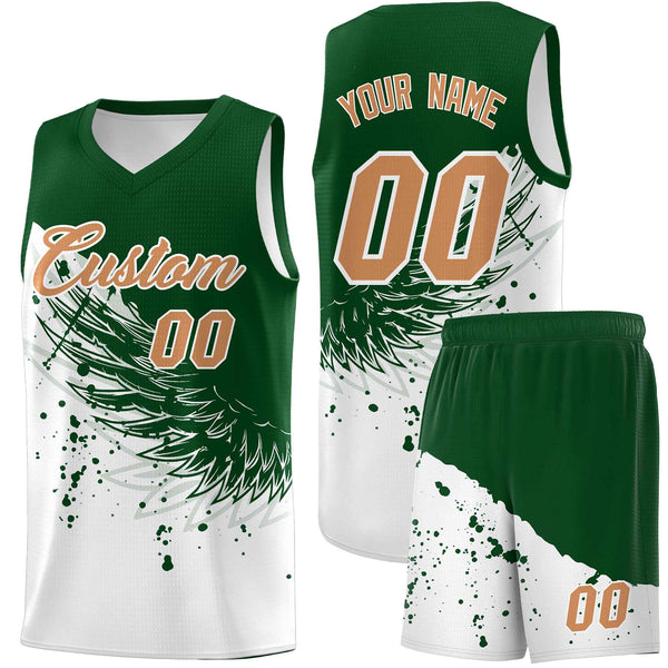 Custom White Green Wing Pattern Sports Uniform Basketball Jersey | BuyFootballJersey