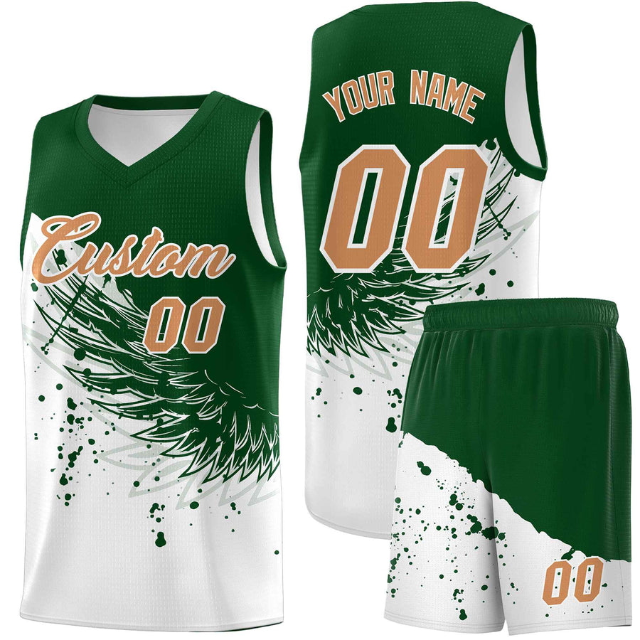 Custom White Green Wing Pattern Sports Uniform Basketball Jersey | BuyFootballJersey