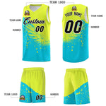 Custom Sky Blue Fluorescent Green Wing Pattern Sports Uniform Basketball Jersey | BuyFootballJersey
