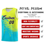 Custom Sky Blue Fluorescent Green Wing Pattern Sports Uniform Basketball Jersey | BuyFootballJersey
