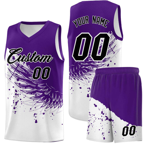 Custom White Purple Wing Pattern Sports Uniform Basketball Jersey | BuyFootballJersey