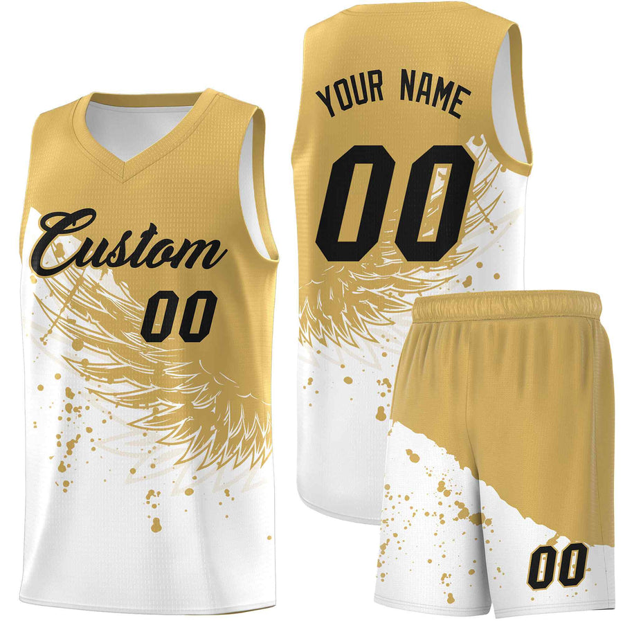 Custom White Old Gold Wing Pattern Sports Uniform Basketball Jersey | BuyFootballJersey
