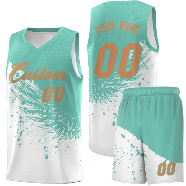 Custom White Bright Green Wing Pattern Sports Uniform Basketball Jersey | BuyFootballJersey