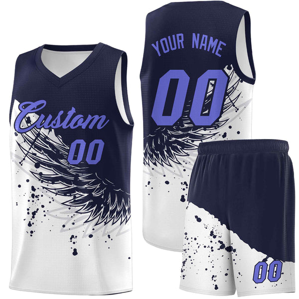 Custom White Navy Wing Pattern Sports Uniform Basketball Jersey | BuyFootballJersey