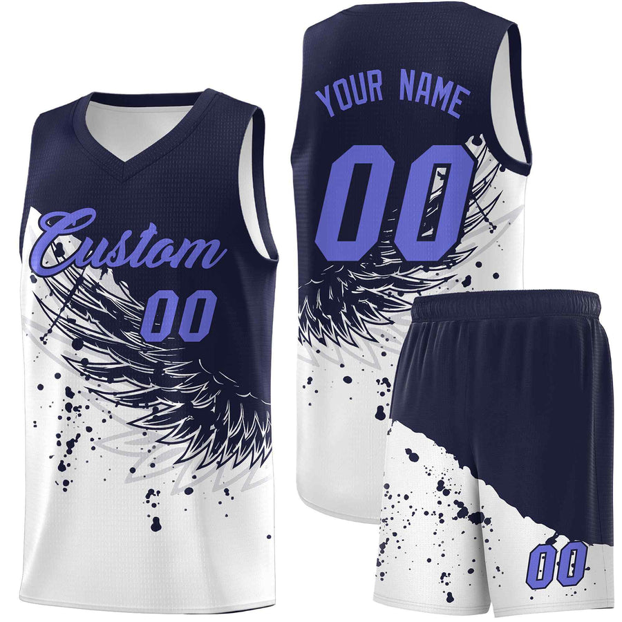 Custom White Navy Wing Pattern Sports Uniform Basketball Jersey | BuyFootballJersey