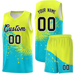 Custom Sky Blue Fluorescent Green Wing Pattern Sports Uniform Basketball Jersey | BuyFootballJersey