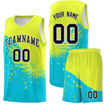 Custom Sky Blue Fluorescent Green Wing Pattern Sports Uniform Basketball Jersey | BuyFootballJersey