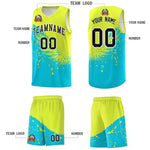 Custom Sky Blue Fluorescent Green Wing Pattern Sports Uniform Basketball Jersey | BuyFootballJersey