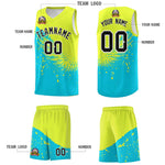 Custom Sky Blue Fluorescent Green Wing Pattern Sports Uniform Basketball Jersey | BuyFootballJersey