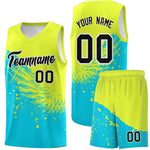 Custom Sky Blue Fluorescent Green Wing Pattern Sports Uniform Basketball Jersey | BuyFootballJersey
