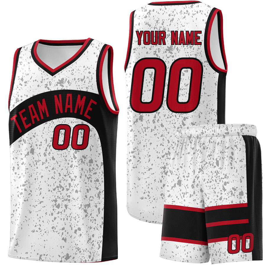 Custom White Black Dot Graffiti Pattern Irregular Team Names Sports Uniform Basketball Jersey | BuyFootballJersey