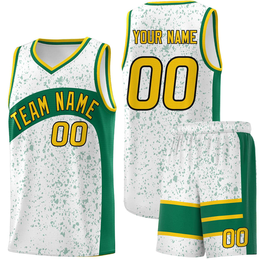 Custom White Kelly Green Dot Graffiti Pattern Irregular Team Names Sports Uniform Basketball Jersey | BuyFootballJersey
