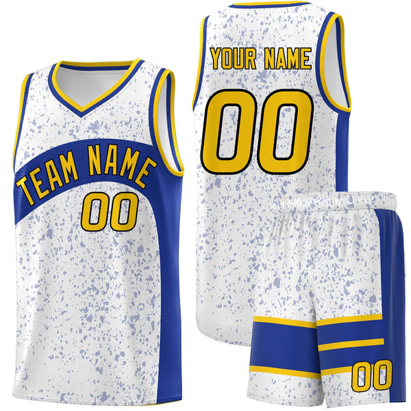 Custom White Royal Dot Graffiti Pattern Irregular Team Names Sports Uniform Basketball Jersey | BuyFootballJersey