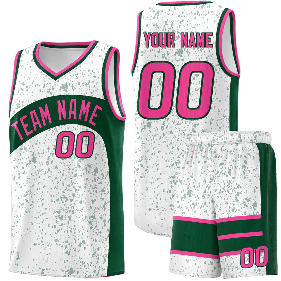 Custom White Green Dot Graffiti Pattern Irregular Team Names Sports Uniform Basketball Jersey | BuyFootballJersey