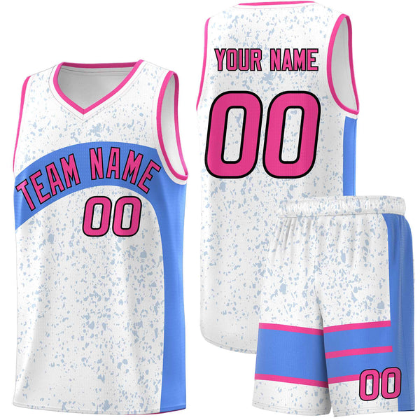 Custom White Powder Blue Dot Graffiti Pattern Irregular Team Names Sports Uniform Basketball Jersey | BuyFootballJersey