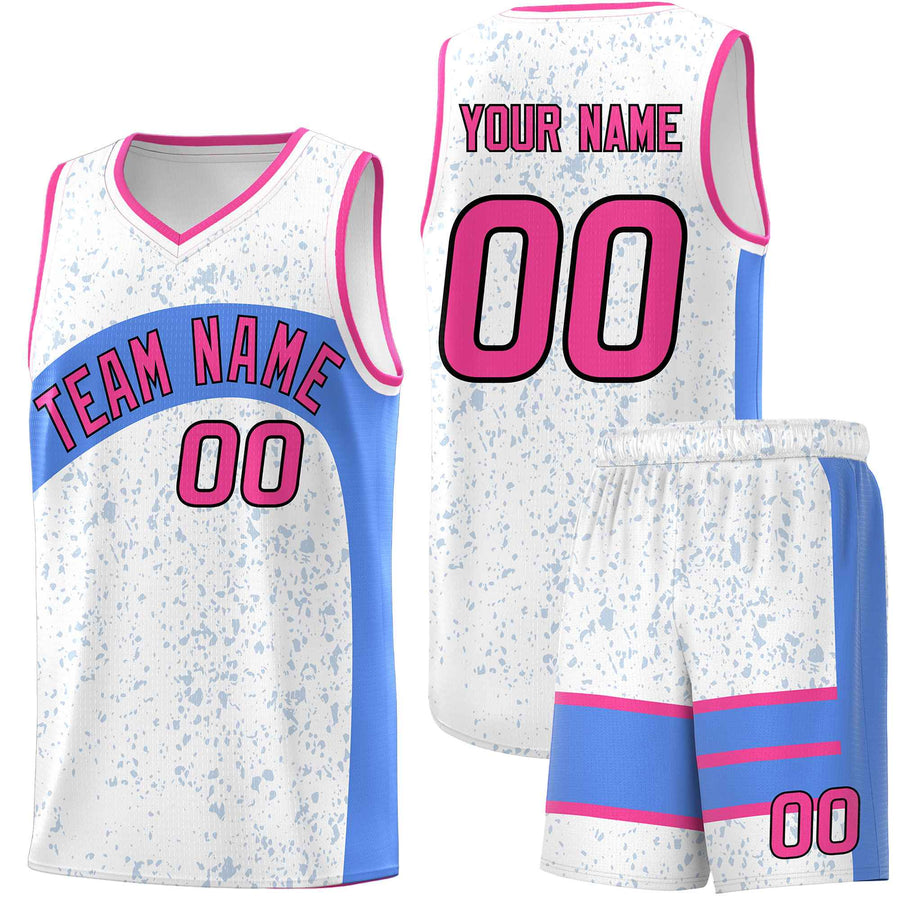 Custom White Powder Blue Dot Graffiti Pattern Irregular Team Names Sports Uniform Basketball Jersey | BuyFootballJersey