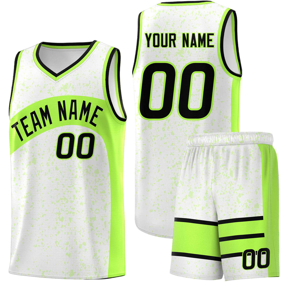 Custom White Fluorescent Green Dot Graffiti Pattern Irregular Team Names Sports Uniform Basketball Jersey | BuyFootballJersey