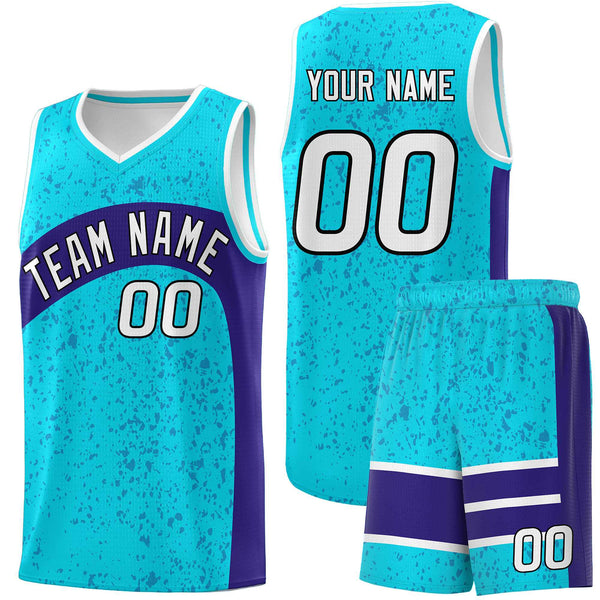Custom Sky Blue Royal Dot Graffiti Pattern Irregular Team Names Sports Uniform Basketball Jersey | BuyFootballJersey