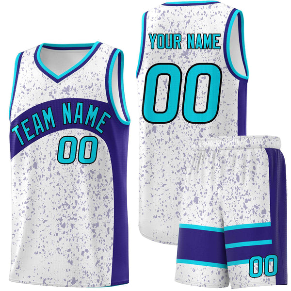 Custom White Royal Dot Graffiti Pattern Irregular Team Names Sports Uniform Basketball Jersey | BuyFootballJersey