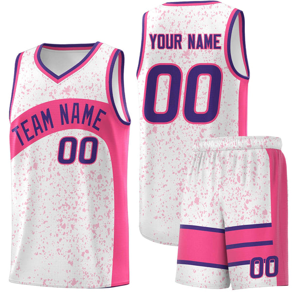 Custom White Pink Dot Graffiti Pattern Irregular Team Names Sports Uniform Basketball Jersey | BuyFootballJersey