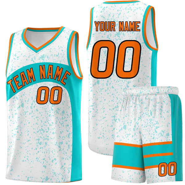 Custom White Aqua Dot Graffiti Pattern Irregular Team Names Sports Uniform Basketball Jersey | BuyFootballJersey