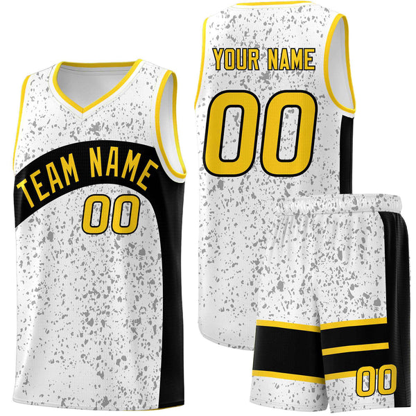 Custom White Black Dot Graffiti Pattern Irregular Team Names Sports Uniform Basketball Jersey | BuyFootballJersey