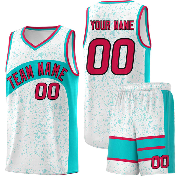 Custom White Aqua Dot Graffiti Pattern Irregular Team Names Sports Uniform Basketball Jersey | BuyFootballJersey
