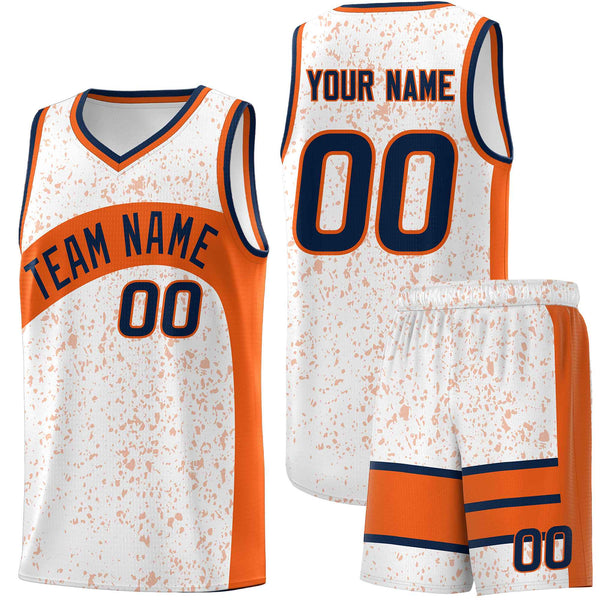 Custom White Orange Dot Graffiti Pattern Irregular Team Names Sports Uniform Basketball Jersey | BuyFootballJersey