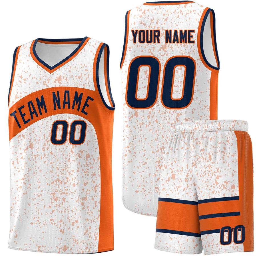 Custom White Orange Dot Graffiti Pattern Irregular Team Names Sports Uniform Basketball Jersey | BuyFootballJersey