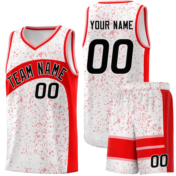 Custom White Light Red Dot Graffiti Pattern Irregular Team Names Sports Uniform Basketball Jersey | BuyFootballJersey