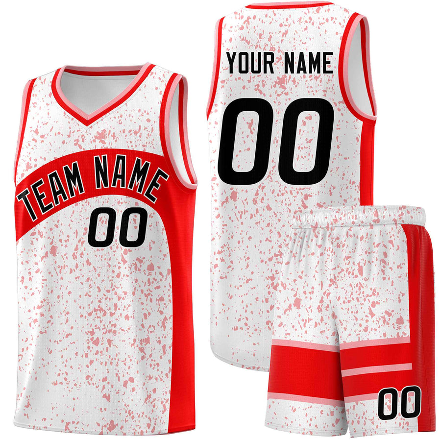 Custom White Light Red Dot Graffiti Pattern Irregular Team Names Sports Uniform Basketball Jersey | BuyFootballJersey