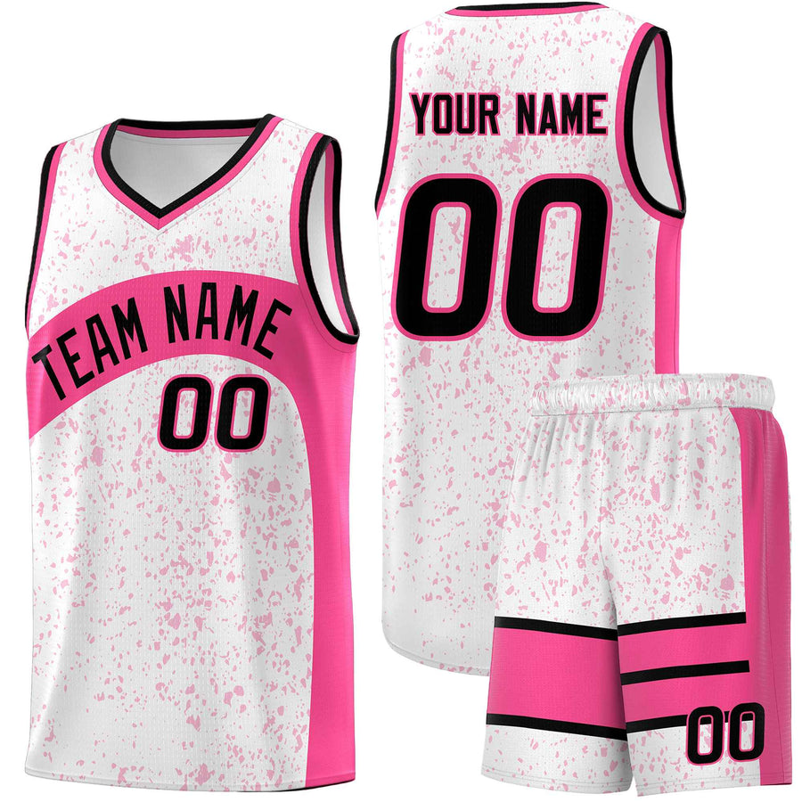 Custom White Pink Dot Graffiti Pattern Irregular Team Names Sports Uniform Basketball Jersey | BuyFootballJersey